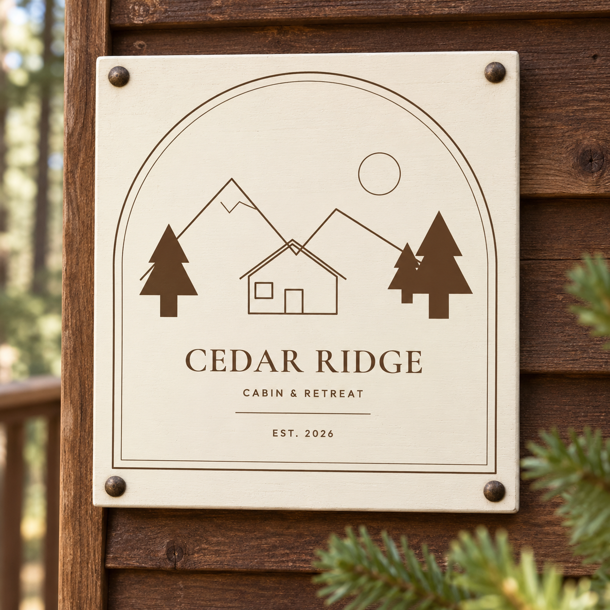 Cedar Ridge Cabin Sign SVG Template — Lifestyle mockup - digital file only
